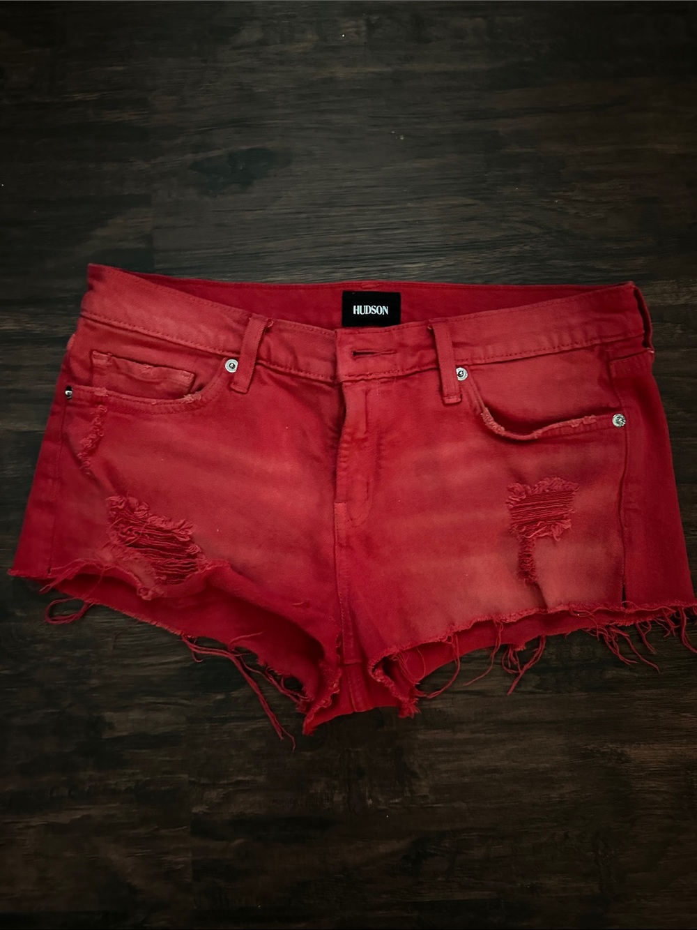 Hudson Jeans Red Distressed Frayed Denim Shorts